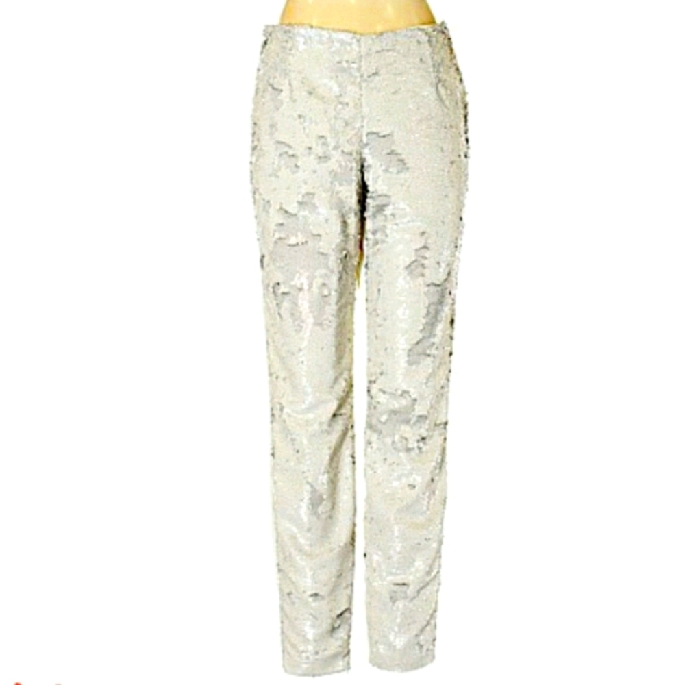 Sachin & Babi White Sequenced Faux Leather Pants